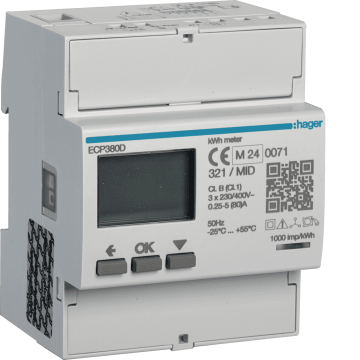 Hager ECP310D 3-Phase kWh Meter Direct 80A 4M S0 MID