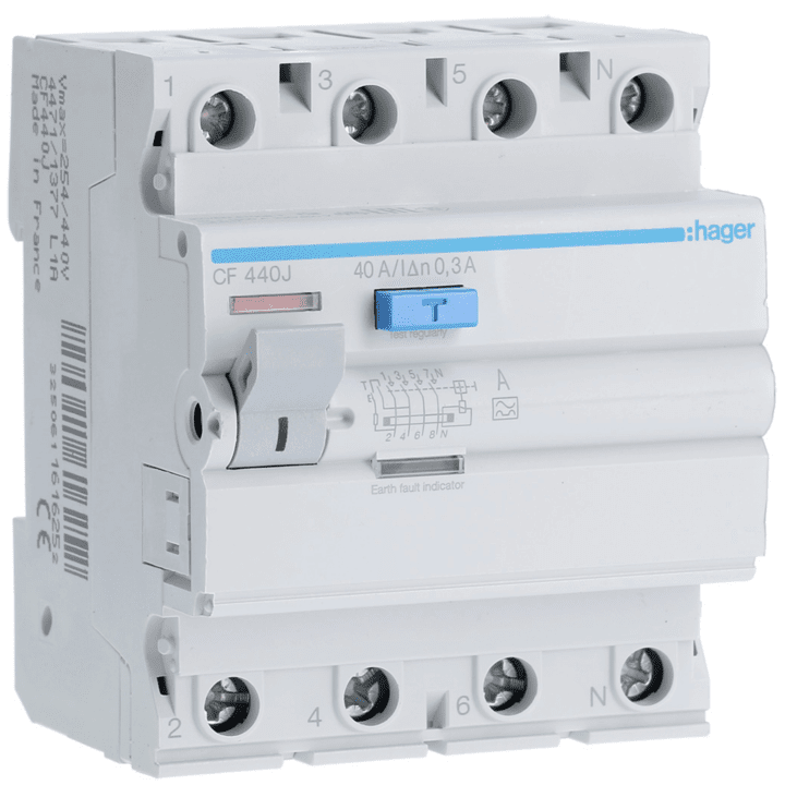 Автоматический выключатель Hager CF440J RCCB 4P 40A 300mA Type A