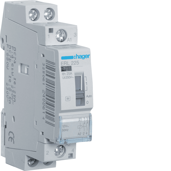 Hager ERL225 Override Kontaktor 25A 2NO 8/12V