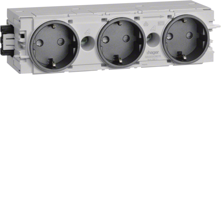 Hager GS30009011 3-Gang Socket-Outlet Wago C-Profile
