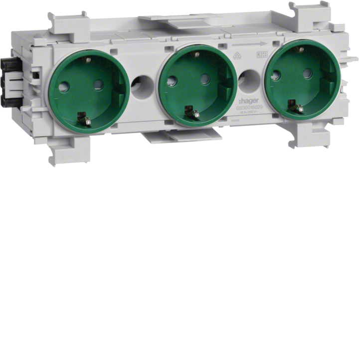 Hager GS30016029 3-Gang Socket-Outlet Green
