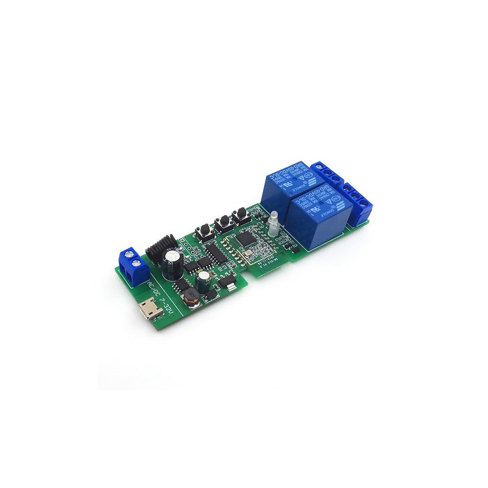 SmartWise 5V-32V 2 daliu ismaniosios reles jungiklis su sausu kontaktu ir momentiniu jungikliu, Zigbee + RF