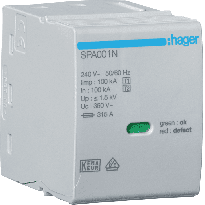 Hager SPA001N N-PE ylijännitesuojakasetti 350V 100kA 1,5kV