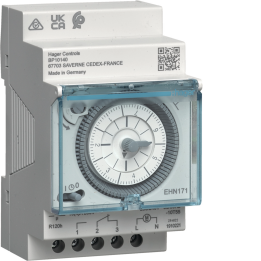 Hager EHN171 Weekly Time Switch, 16A, 3 Modules, Electromechanical with Power Reserve