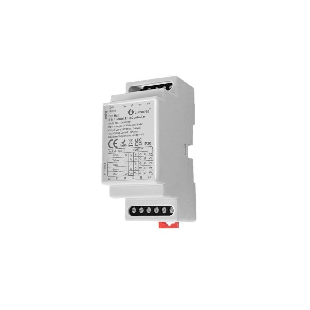 Gledopto GL-C-011P, Zigbee Pro 5-in-1 LED valdiklis (Zigbee+RF) 12V-54V DC, suderinamas su DIN begiu