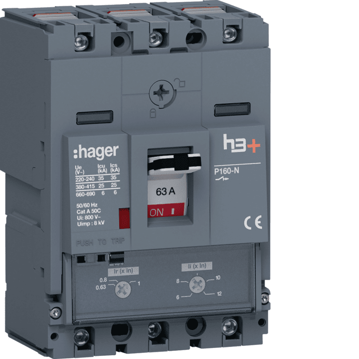 Hager HHS063DC MCCB H3+ P160 TM 3x63A 25kA