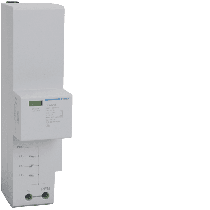 Hager SPA930 SPD Tyyppi 1+2 3P TN-C 37.5kA