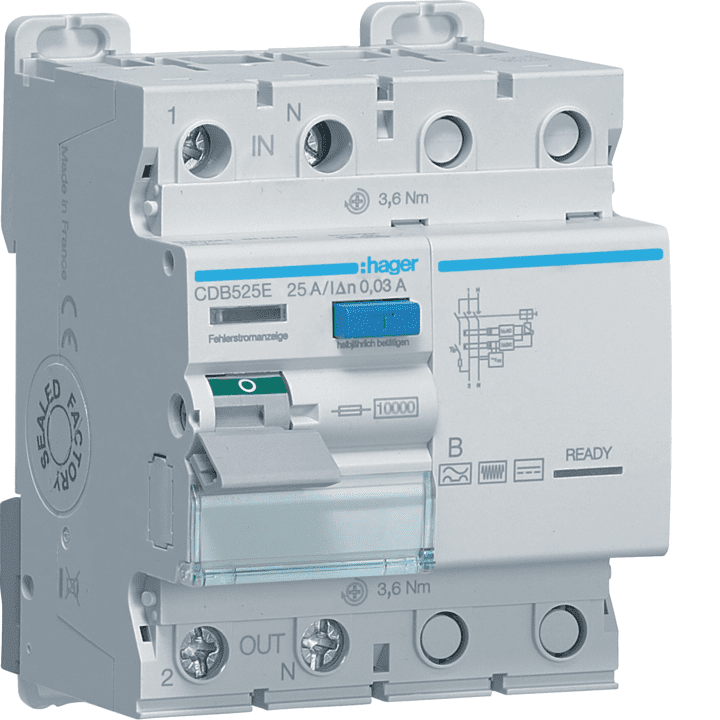 Hager CDB525E RCCB 1P+N 25A 30mA tüüp AC