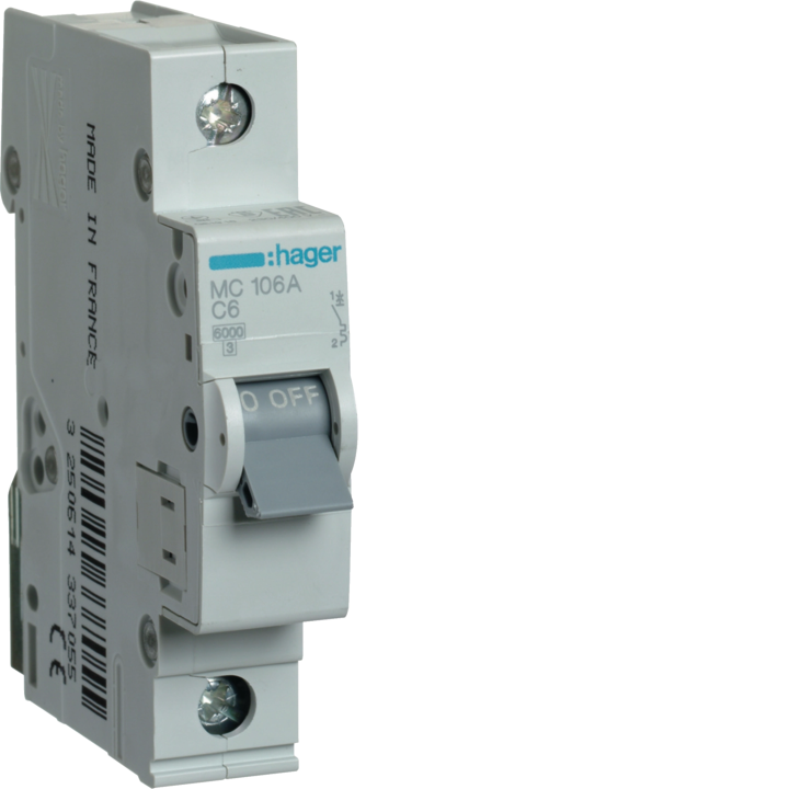 Автоматический выключатель Hager MCS106, 1P, 6kA, C-6A, 1M