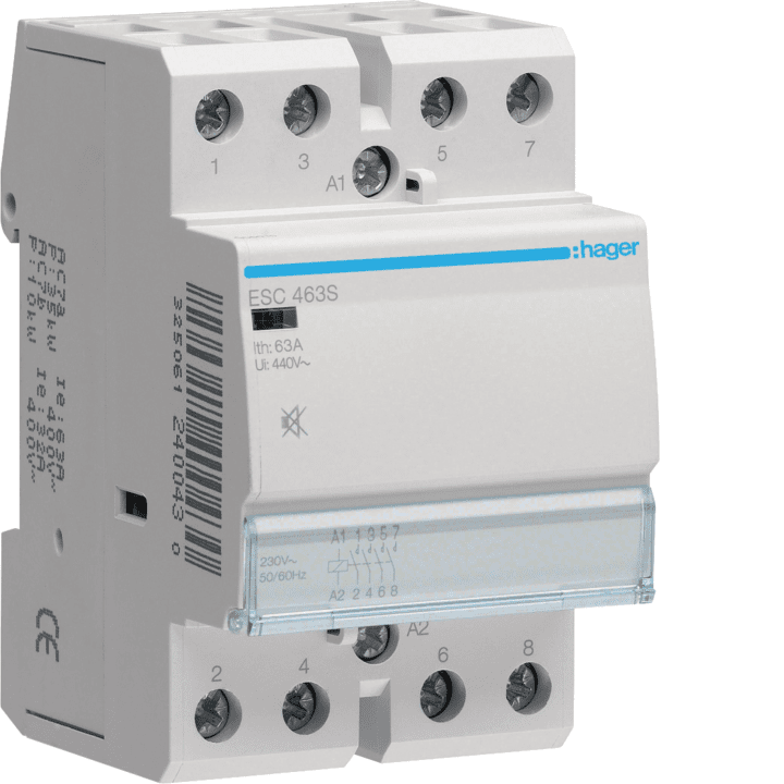 Контактор Hager ESC463S, без шума, 63A, 4NO, 230V
