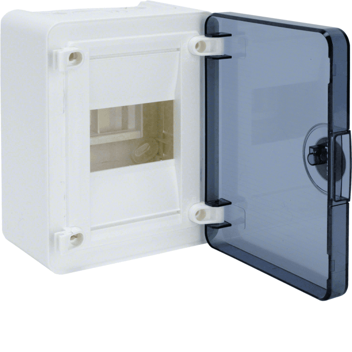 Hager VS104TD Surface Mount Distribution Board, 4 Modules, Transparent Door, IP30