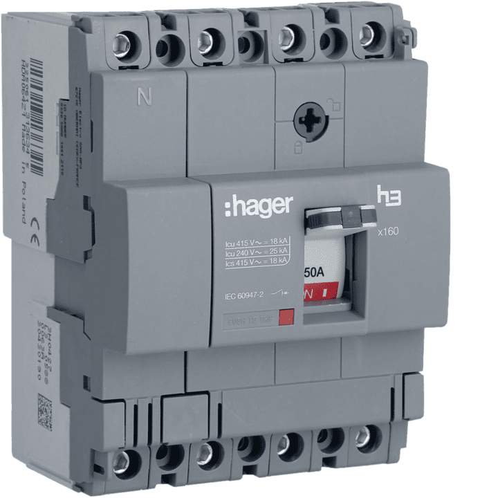Hager HDA051L MCCB X160 4P 18kA 50A