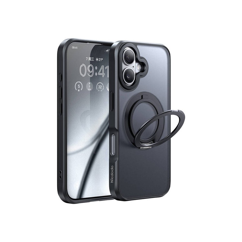 McDodo PC-4930 MagSafe deklas iPhone 16 su stovu (juodas)