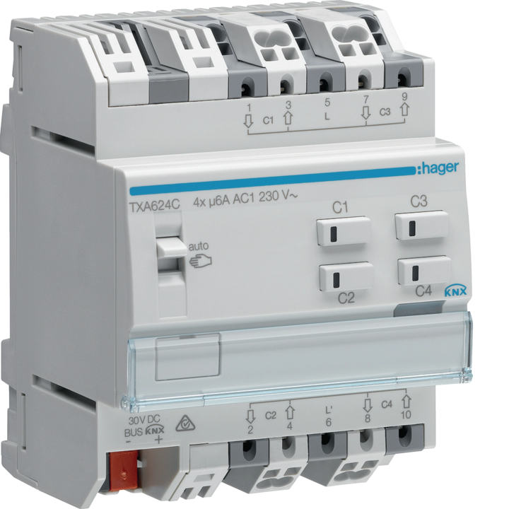Hager TXA624C Output Device for 4 Shutters/Blinds 230V AC