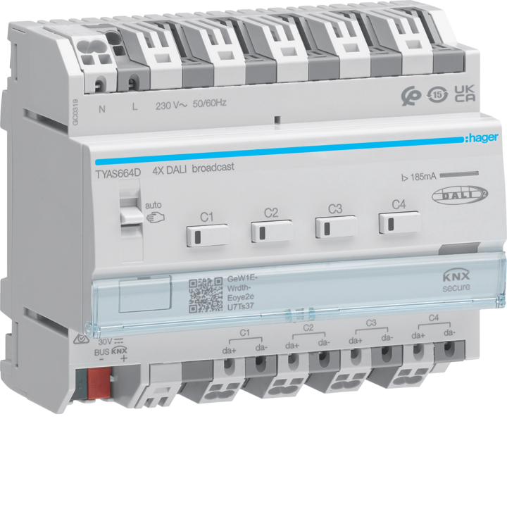 Hager TYAS664D KNX-DALI 2 Gateway, 4ch, Broadcast, Secure