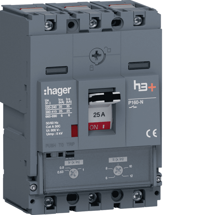 Hager HHS025DC MCCB H3+ P160 TM 3x25A 25kA