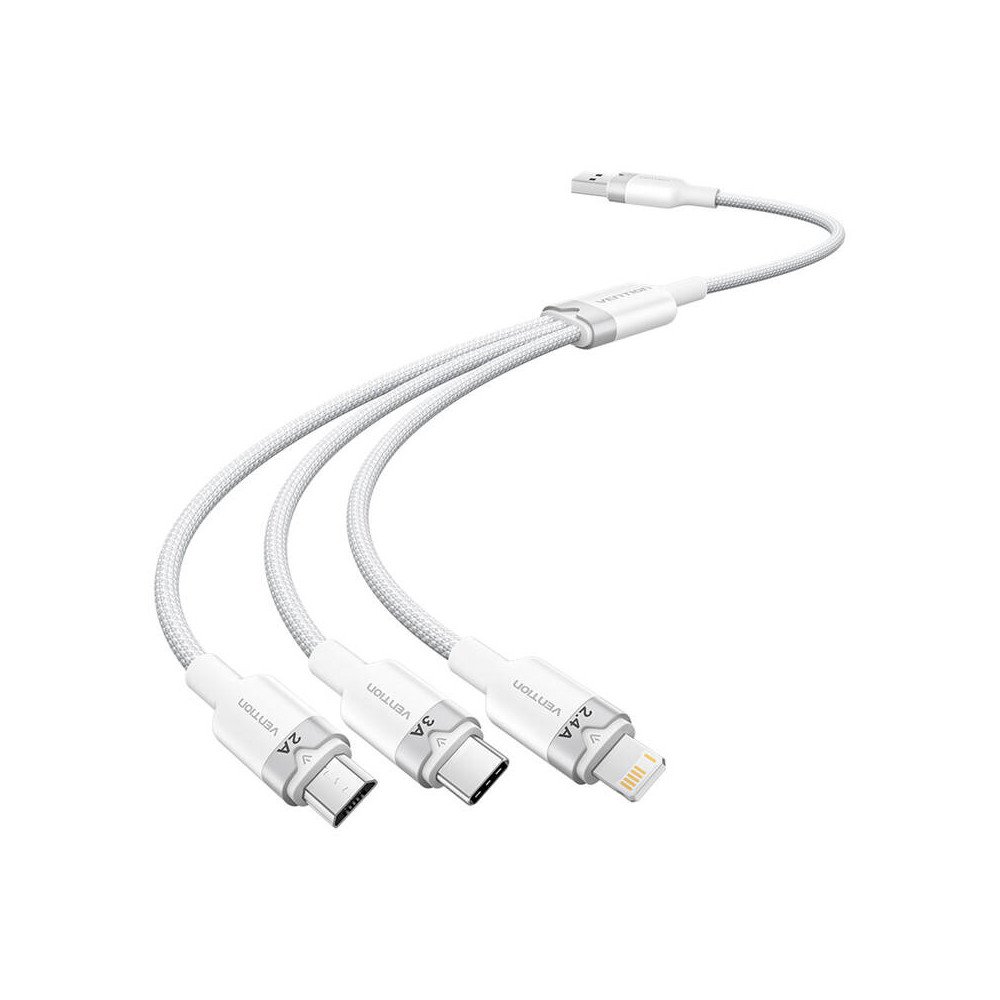 USB 2.0 A lidz 3in1 3A kabelis Vention CTPWG 1.5M (balts)