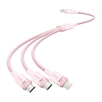 USB 2.0 A lidz 3in1 3A kabelis Vention CTPPG 1.5M (roza)