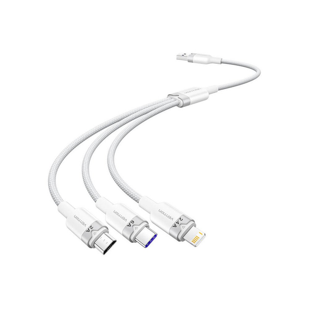 USB 2.0 A - 3-in-1 6A kaapeli Vention CTRWG 1.5M (valkoinen)