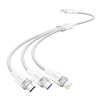 USB 2.0 A kuni kolm uhes 6A kaabel Vention CTRWG 1,5 M (valge)