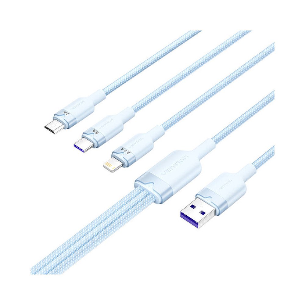 USB 2.0 A iki 3-in-1 6A laidas Vention CTRLG 1.5M (melyna)