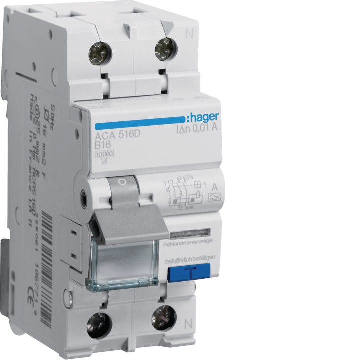 Hager ACA916D RCBO 1P+N 6kA B-16A 10mA Type A