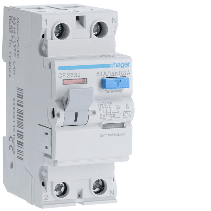 Устройство защитного отключения (УЗО) Hager CF263J, 2P, 63А, 300мА, Тип А