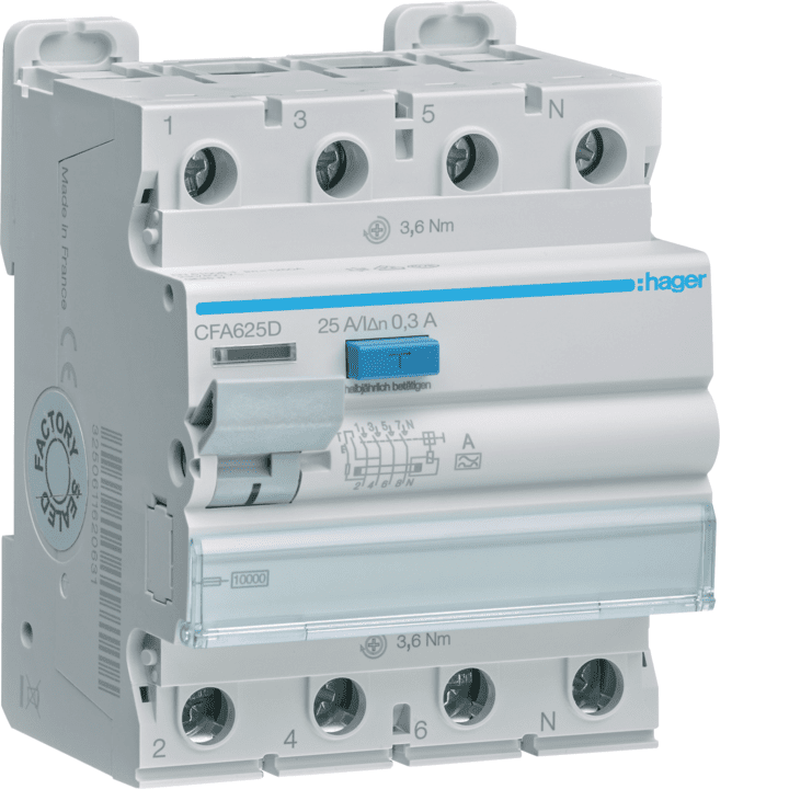 Hager CFA625D RCCB 3P+N 25A 300mA tüüp A