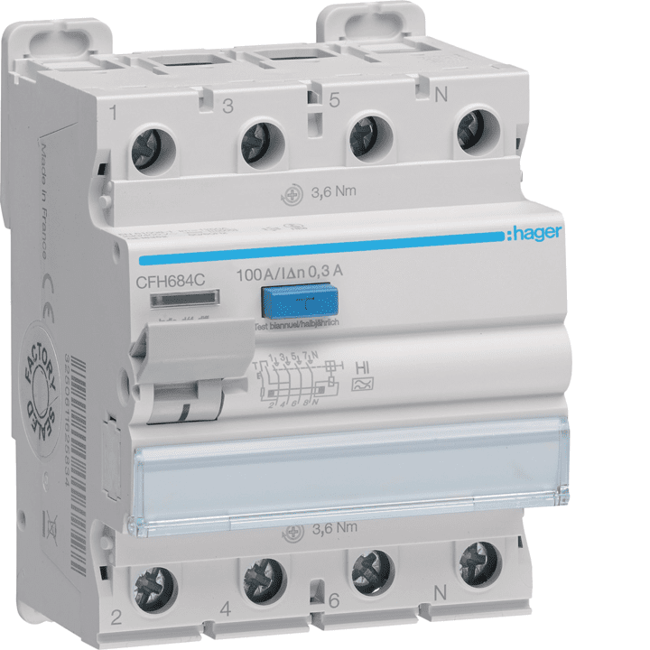Hager CFA684C RCCB 3P+N 100A 300mA A-tüüpi selektiivne (S)