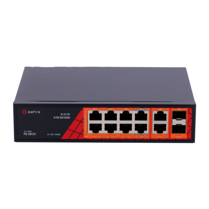 SAFIRE SF-SW1208HIPOE-GF-120 Pārvaldīts Gigabitu PoE slēdzis 11 porti 120W