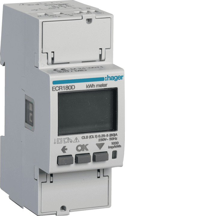 Hager ECR180D 1-Phase kWh Meter Direct 80A 2M Modbus MID