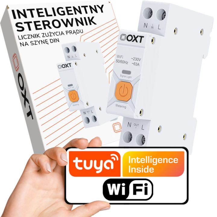 OXT valdiklio matuoklis 63A 19mm 1P temperatūros matavimas DIN WiFi TUYA