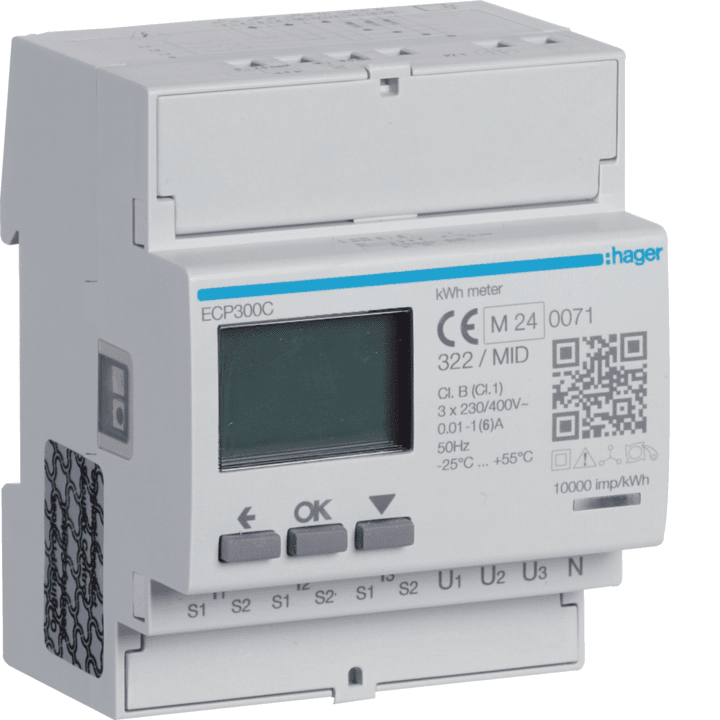Hager ECP300C 3 fazių kWh matuoklis per CT 1-5A 4M MID