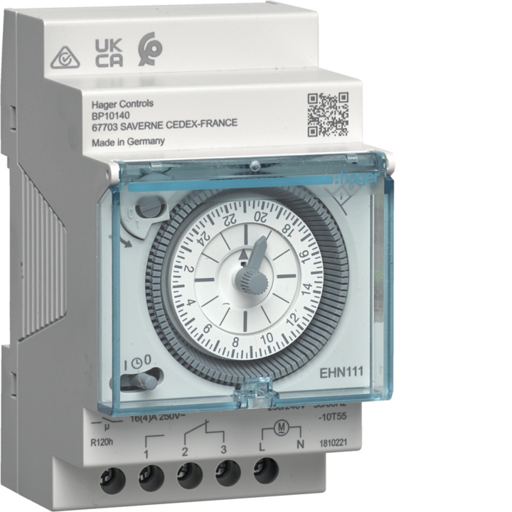 Hager EHN111 Time Switch ikdienas cikls ar rezerves 1W/16A 3 moduļiem