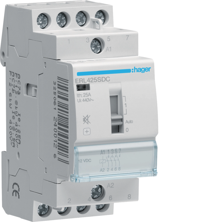 Контактор Hager ERL425SDC, 25A, 4NO, 12VDC