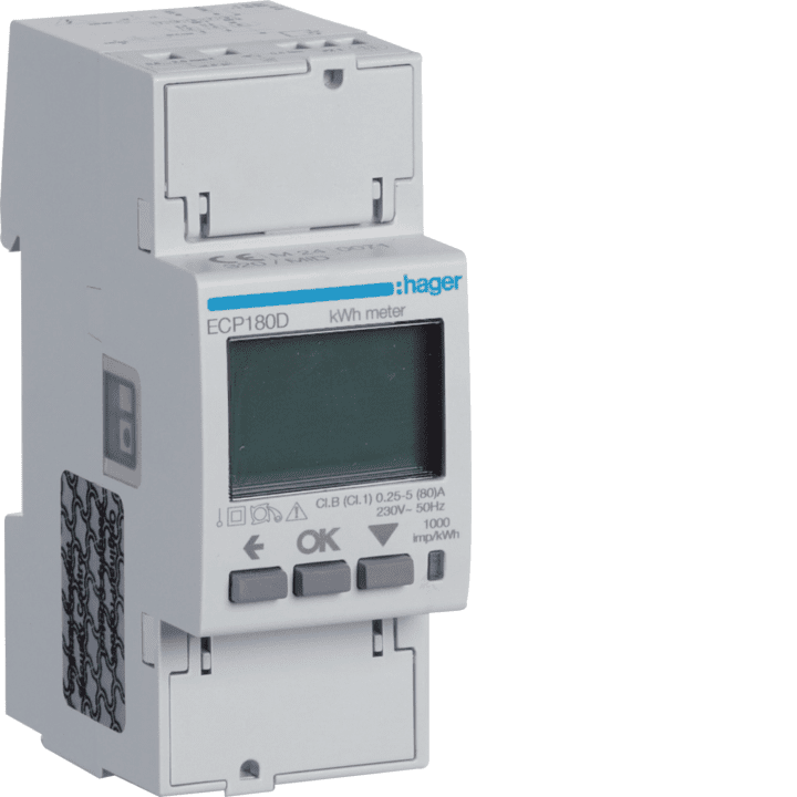 Hager ECP180D 1-fāzes kWh skaitītājs Direct 80A 2M S0 MID