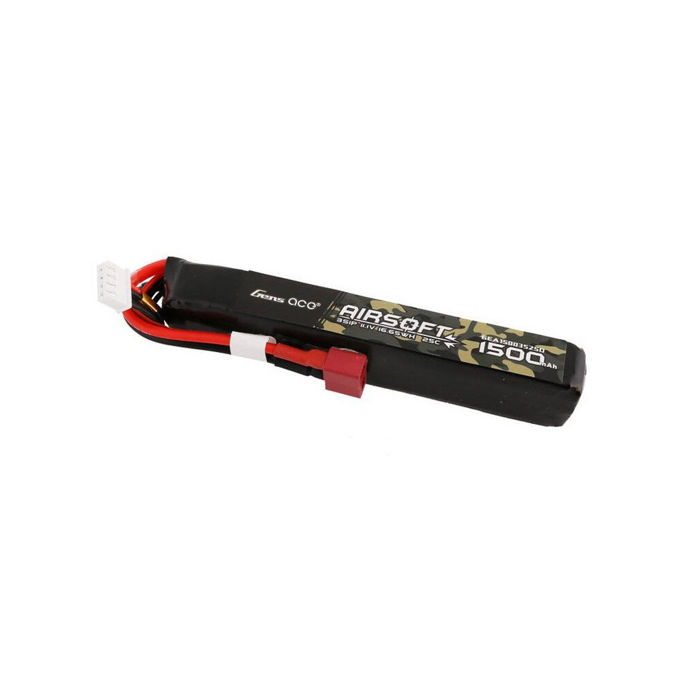 Gens ace 25C 1500 mAh 3S1P 11,1 V Airsoft Gun Lipo -akku T-liittimella