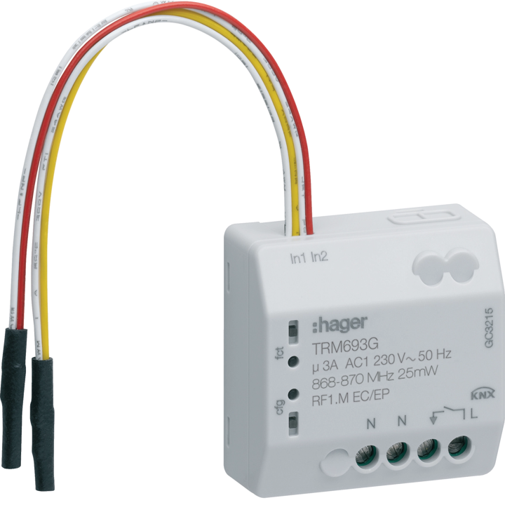 Hager TRM693G KNX 1-Fold Output 3A 230V + 2 Inputs Mains Power