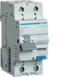 Hager AD916J RCBO 1P+N 6kA B-16A 30mA AC