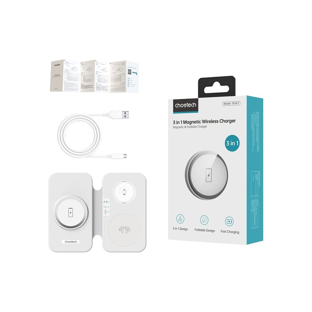 Choetech T616-F 3-in-1 induktiivne laadija (valge)