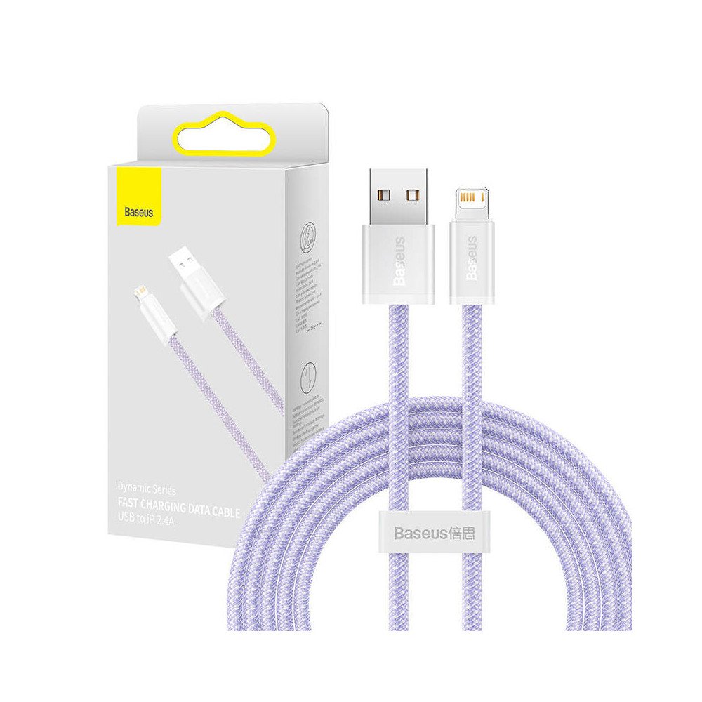 Baseuse dunaamiline USB-kaabel Lightningiga, 2,4A, 2m (lilla)