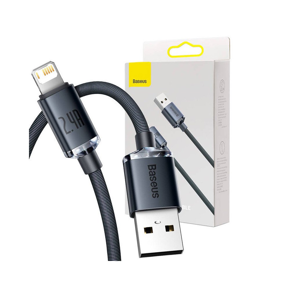 Baseus Crystal Shine kabelis USB prie Lightning, 2.4A, 2m (juodas)