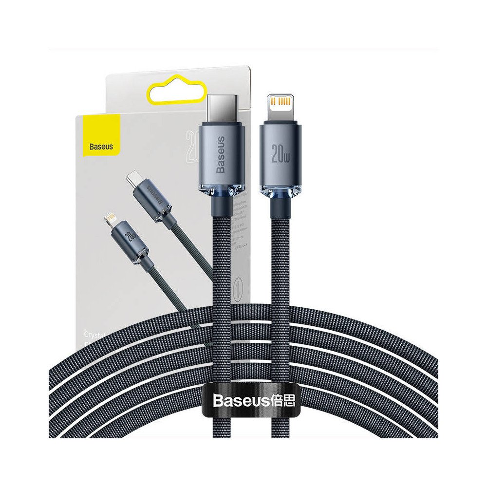 Baseus Crystal Shine kabelis USB-C uz Lightning, 20W, PD, 2m (melns)
