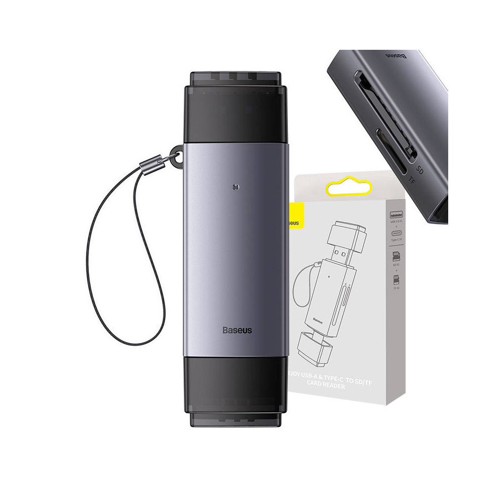Baseus Lite Series SD/TF memory card reader, USB + USB-C (gray)