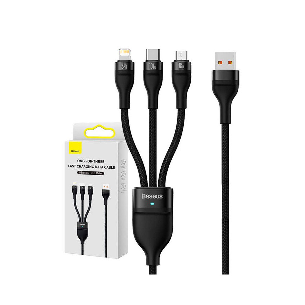 USB- 31 Baseus Flash Series, USB-C + micro USB + Lightning, 100 , 1,2 ()