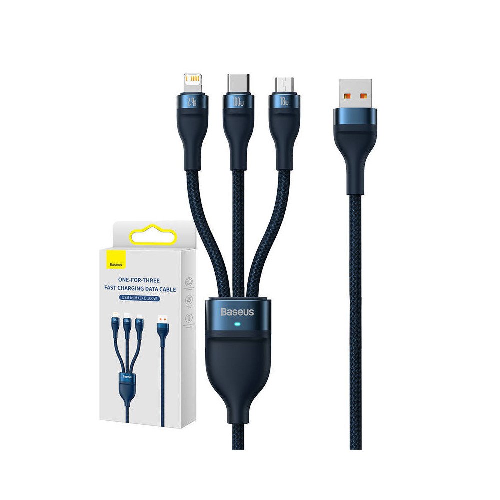 USB- 31 Baseus Flash Series, USB-C + micro USB + Lightning, 100 , 1,2 ()