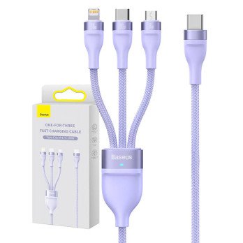 Kabel USB 3w1 Baseus Flash Series 2, USB-C + mikro USB + Lightning, 100 W, 1,5 m (pakopine)