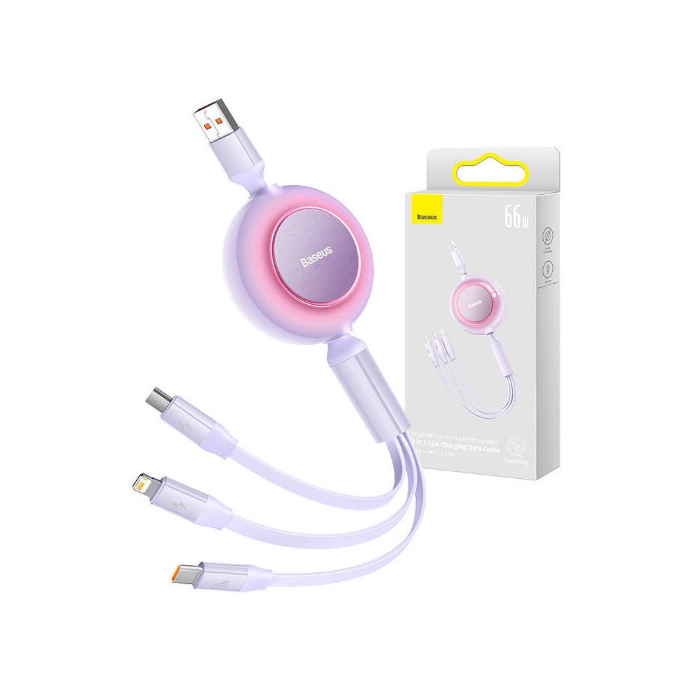 Baseus Bright Mirror 3, USB 3 viename laidas, skirtas mikro USB / USB-C / Lightning 66 W / 2A 1,1 m (violetine)