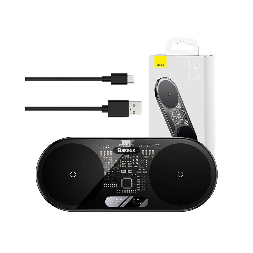 Dual Qi bezvadu ladetajs Baseus digitalais LED displejs, 20W