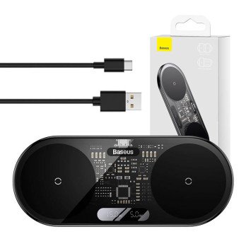 Dual Qi bezvadu ladetajs Baseus digitalais LED displejs, 20W